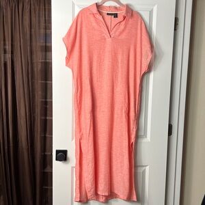 Tahari Linen Blend Peach Cap Sleeve Beach Coverup Maxi Dress Small